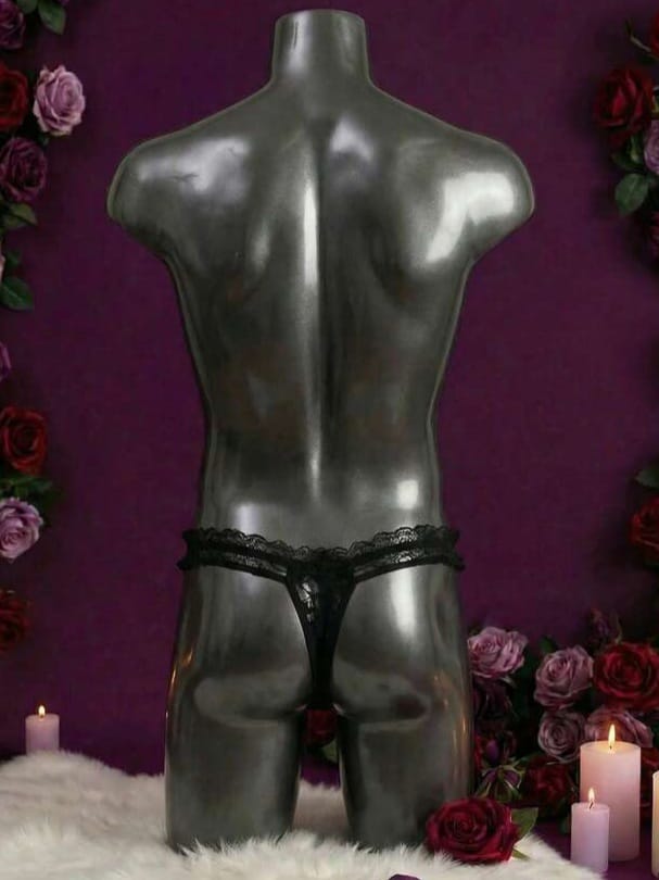 Men's Contrast Lace Hollow Out Sexy G-String Briefs Underwear